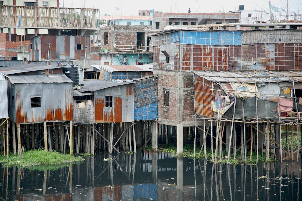 Homes on stilts in Dhaka, Bangladesh